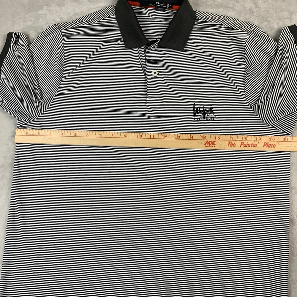 RLX Ralph Lauren Golf Polo Shirt Mens Medium Gray Striped Wekopa Golf Club Logo - Picture 4 of 6